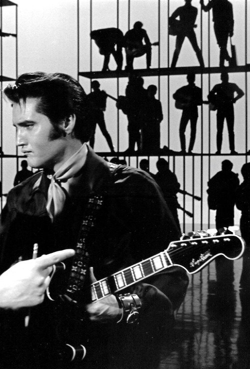 Elvis Presley performing on the ‘Elvis Comeback’ TV special on June 27, 1968 in Burbank, California.