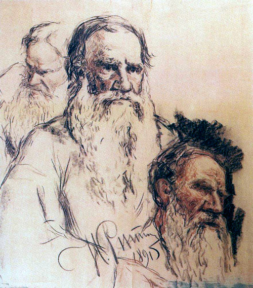 post-impressionisms:Sketches of Leo Tolstoy, Ilya Repin. 1891.