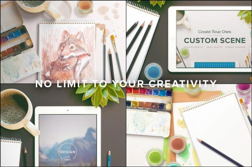 trendgraphy:  2 Custom Scenes: Create your own virtual spaces (Mockups)This awesome piece of photoshop files makes spaces just dragging and dropping predetermined elements. So if you feel like you need a picture or mockup of a moleskine next to an iPad,