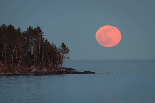  The Worm Supermoon rises over Lake Superior on Sunday evening.