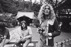 thegoldenyearz: Robert Plant and John Bonham of Led Zeppelin at a shrine in Hiroshima, September 26th, 1971.