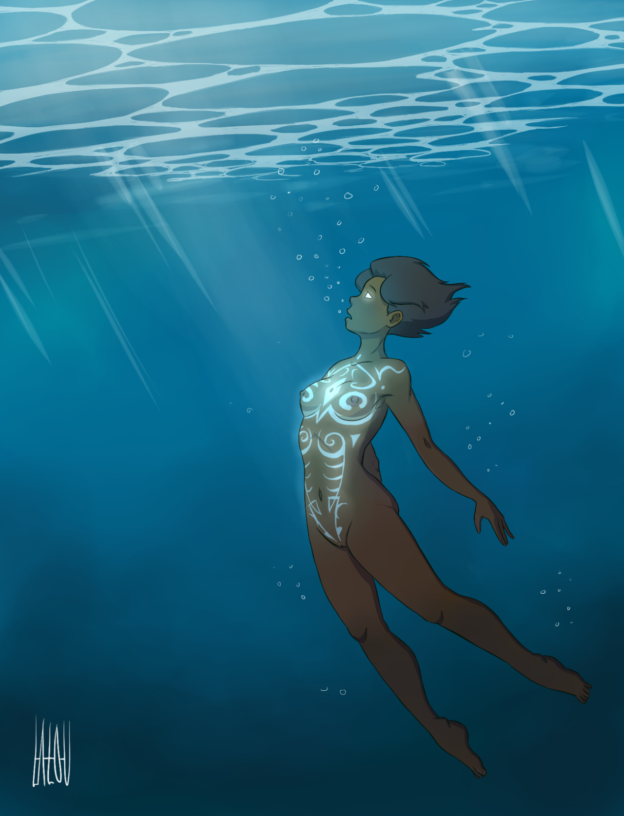 lalou-dessine:  I will forever believe that Korra has permanent Raava tatoos under