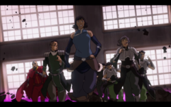shadownomad:  Survivors Analysis Bolin, Asami, Varrick, and Zhu Li were the only ones not shown running from the beam. So my guess is that they were in front and they are safe.  The Beifongs looked like they were caught by the explosion and debris. They
