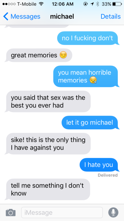 TEXT AU: Michael holds the sex you two had once against you (requested)