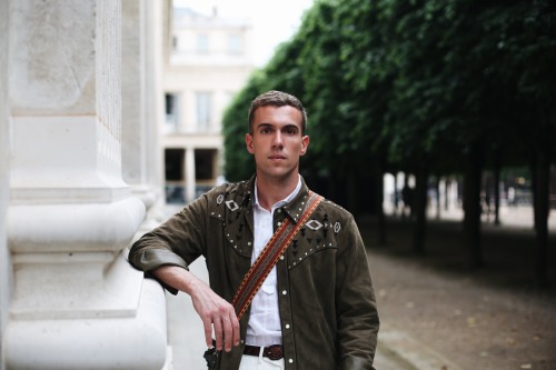 Filippo Cirulli wearing a Valentino look during Paris Fashion Week