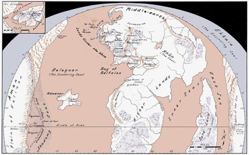 mapsontheweb:Tolkien’s World in the First Age and in the Second Age.Source: the Atlas of Middl