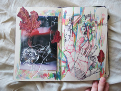 Scrickiras:  Sketchbook Work - Pen, Pencil Crayon, Some Leaves Stuck On There, And