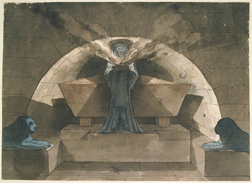 Louis-Jean Desprez, Sepulcher in egyptian style and imaginary tomb designs, 1779-84. Drawing. Italy.