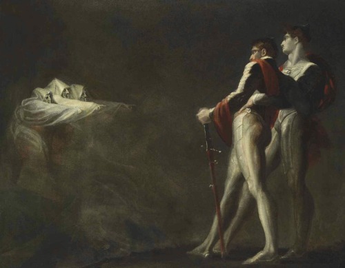 The three witches appearing to Mcbeth and Banquo.c.1800-1810. Oil on Canvas. 87.3 x 111.7 cm. Art by