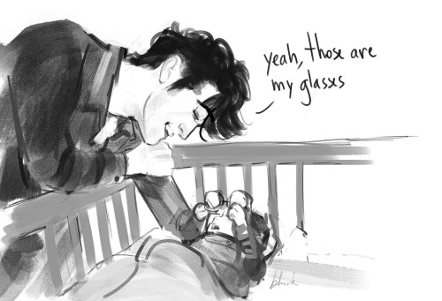 blvnk-art:James and little Harry in a good mood.-James: Yeah, those are my glasses. Seems like you s