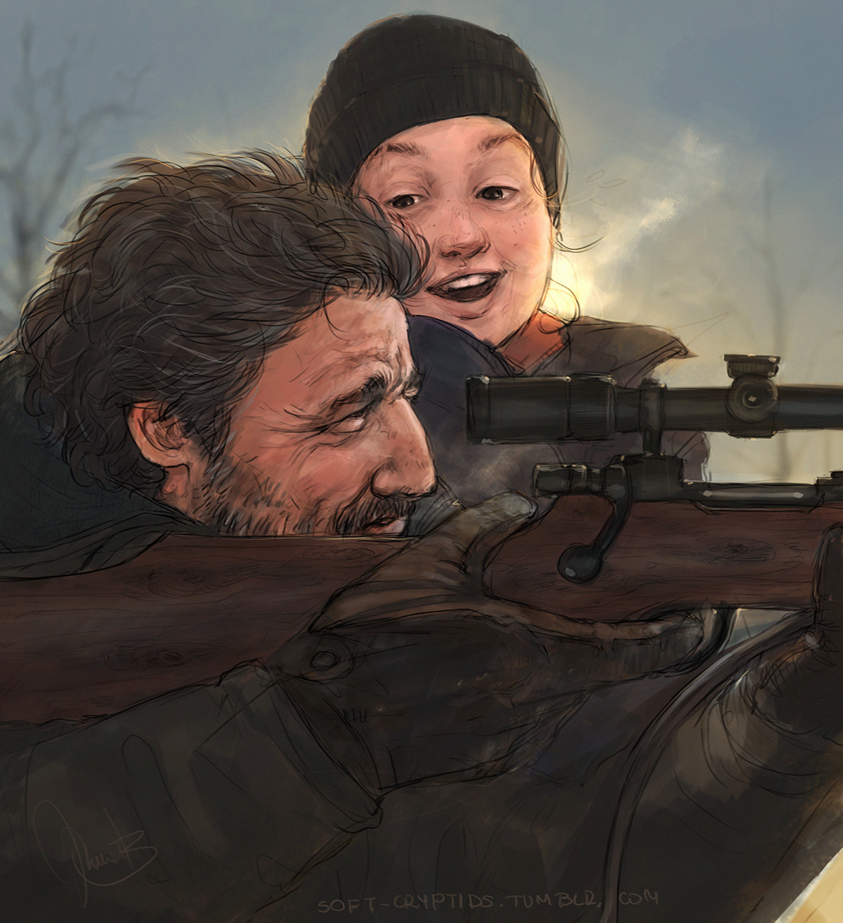 saintitchief on X: The artist who drew this fan art of Joel and Ellie from  HBO's The Last of Us got flamed so hard on twitter that he apologized and  redrew Ellie's
