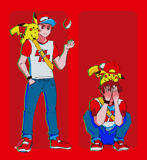 cnbeary:   Huevember in April Day 9: Red and Pikachu (it’s tough trying to look cool…) 