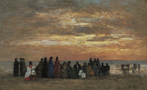 Scène de plage, Trouville = Beach Scene, TrouvilleEugène Boudin (French; 1824–1898)1869Oil on panelC