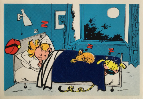 geritsel:André Franquin - Rare, partly felt-clad postcards with Spirou, Fantasio, the marsupilami, S