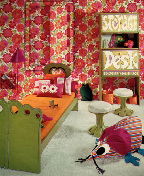 thegroovyarchives:Groovy Bedroom DesignFrom the March, 1970 issue of Seventeen Magazine