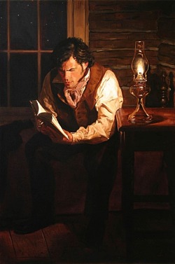 bloghqualls:  Jeff Hein (b. 1974), New Windsor, New York.Man reading by lamplight 