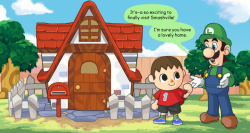 finalsmashcomic:  No Place Like HomeI like to imagine that Smash’s Villager is the kind who lives in one of those really creepy AC houses. Maybe it’s just his aesthetic. Or perhaps he just wanted to frighten the life out of Luigi - I’ll let you