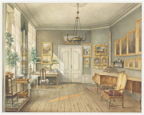 J. Helfft, The Music Room of Fanny Hensel, 1849. Brush and watercolor, graphite on paper. Fanny Hens