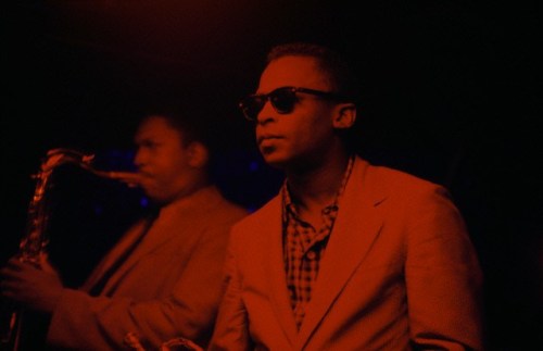 milestones-a-miles-davis-archive:  #milesdavis Miles Davis with John Coltrane and Paul Chambers, and