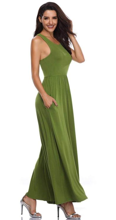 Bshare sleeveless racerback loose plain maxi dress with pockets