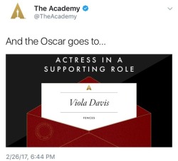 ricamora-falahee:‘How To Get Away With Murder’ Cast congratulate Viola Davis on her Oscar win for ‘Best Actress in a Supporting Role’ in the film ‘Fences’.