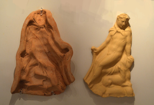 greek-museums:Archaeological Museum of Arta:Coroplastic art:Moulds with contemporary casts (in light