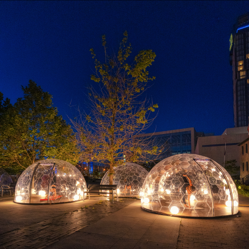 Welcome to the 21st Century Socially Distant Outdoor Yoga Domes Invade the Open Spaces of Toronto Co