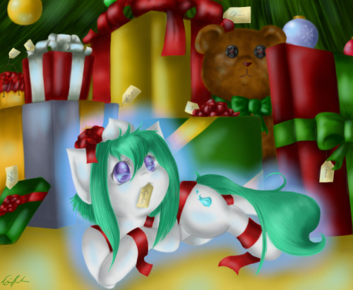spectralpony:  Oh! H-Hi there! ^-^; I-I was wrapping presents and putting them under the tree, but I decided it might be more fun to become a present myself. *nod nod* Hee hee…Merry Meepmas? ^-^;;  D'aww <3