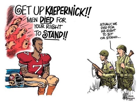 not-your-typical-indian-dude:  not-your-typical-indian-dude:  rallyforbernie:  What does it say about our values when we slander someone for speaking freely against discrimination? In the midst of all that, the #VeteransForKaepernick hashtag is a thankful
