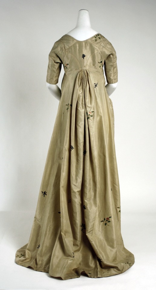 Silk Empire Style Dress With Embroidered Roses