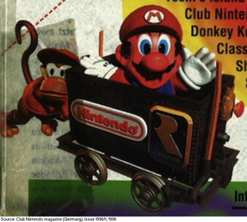 suppermariobroth:Extremely rare official Donkey Kong Country 2 artwork of Diddy Kong pushing Mario i