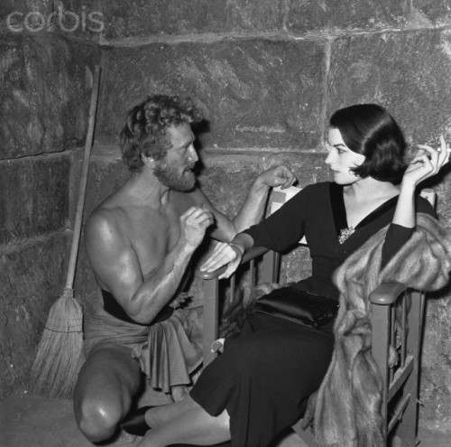 Kirk Douglas , Silvana Mangano during the filming of Ulysses.