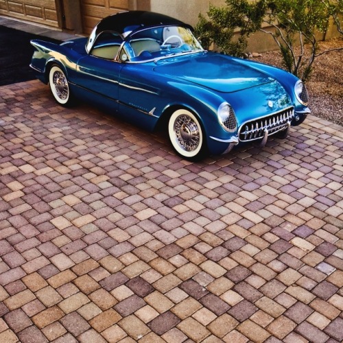 Corvettecombustible-contraptions:1954 Corvette Blue Flame Roadster | Sports Convertible | Bubble Top