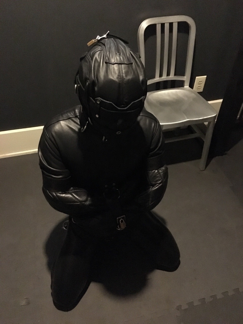 seabondagesadist:  Straitjacket and cell storage. The boy wanted to make me happy.