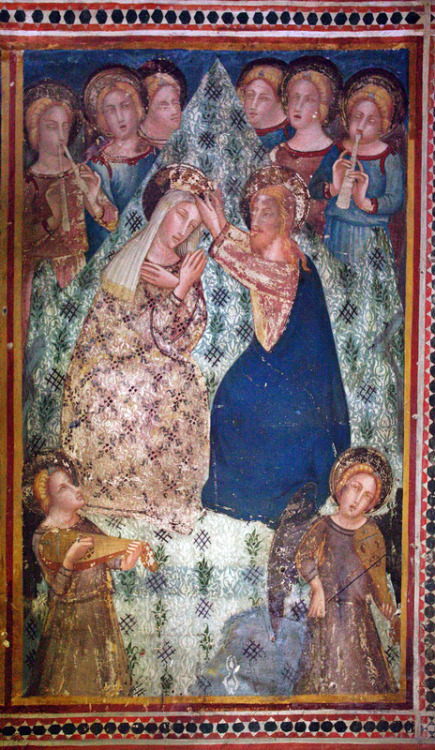 Coronation of the Virgin, painting by Ferrer Bassa in the Monestir de Pedralbes, Barcelona, 1346 