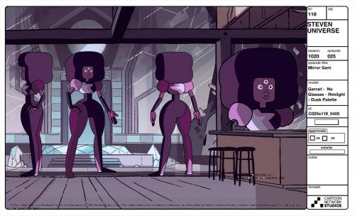 A selection of Character, Prop and Effect designs from the Steven Universe Episode: Mirror Gem   Art Direction: Elle Michalka Lead Character Designer: Danny Hynes Character Designer: Colin Howard Prop Designer: Angie Wang Color: Tiffany Ford