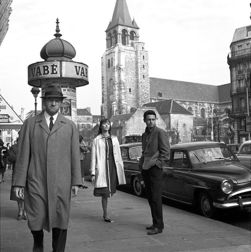 en-dansant-la-javanaise:Anna Karina and co-star Michel Subor during filming of “Le Petit Soldat”, di