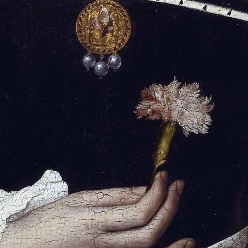 Hans Holbein, Ritratto di donna #artdetails #hansholbein #portrait #portraitofwoman #flowerinart #hi