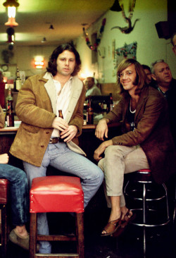 soundsof71:  Jim Morrison &amp; Ray Manzarek at the original Hard Rock Cafe, December 1969, by Henry Diltz. Love Ray’s sandals!