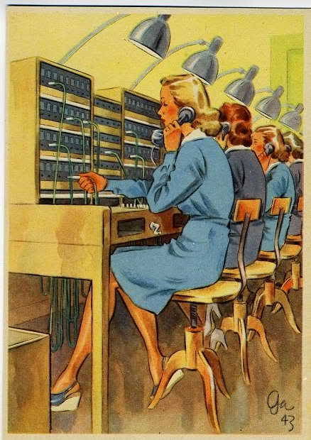 modernizor:  Women working at telephone switchboards / vintage illustration via pinterest.com