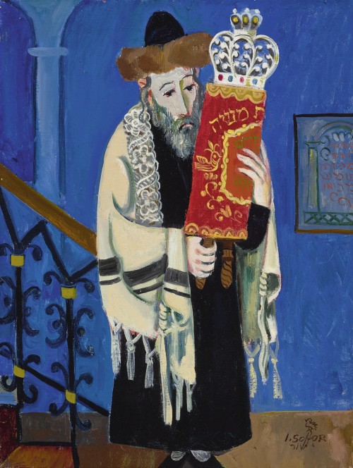 ir-hakodesh: Rabbi with Torah — Ilya Schor (1904-1961)signed I. Schor and in Hebrew and with t