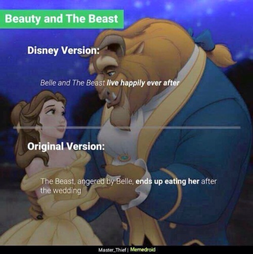 ineedtochangemyfuckingurl: gabnab:  lexistentialism:  aes-of-spades:  Disney vs. Original  The last one is the most important.  ^^   I’m glad someone is spreading original stories vs the disney mockups but i dont like this post very much because some