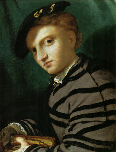 Portrait of a Young Man With a Book, 1527, Lorenzo LottoMedium: oil,wood