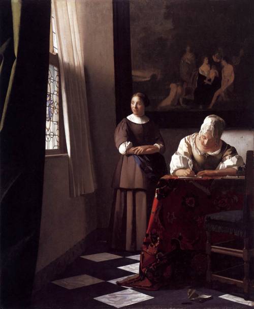 Lady Writing a Letter with Her Maid, 1670, Johannes VermeerMedium: oil,canvas