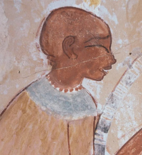 A blind musician playing a harp, detail of a wall painting from the Tomb of Nakht (TT52). New Kingdo
