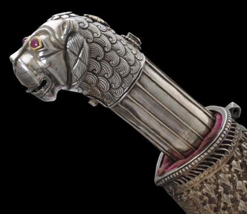 Mughal silver lion headed dagger, Northern India, 19th century.from Michael Backman Ltd.