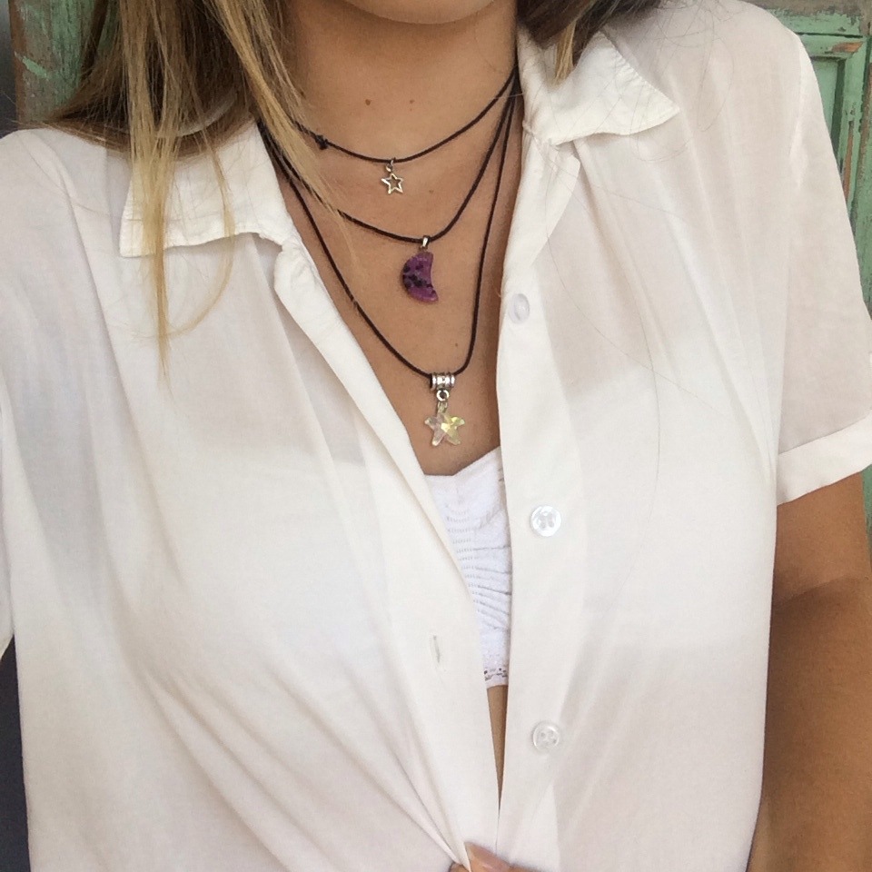 flowury:  necklace set by Northern Dash on ig, brandy shirt, free people bralette