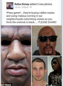 gang0fwolves:  rosa-sparkz:  deehenn:  seemeflow:  The white robber who carried out six raids disguised as a black man (and very nearly got away with it)A white man who pleaded guilty to six robberies in Ohio used a black mask so lifelike that police