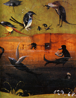 nataliakoptseva:1480-1490  Hieronymus Bosch The Garden of Earthly Delights, Paradise, detail diverse and varied wildlife