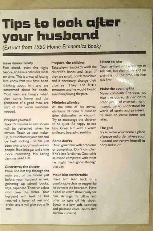 brittanyy0829:  redking82:  @naughteebee @smartandsubdreams @brittanyy0829 @wannabeyourtrophywife  Definitely a good thing to follow on how to be a good wife to your man! Got to make it more modern though 